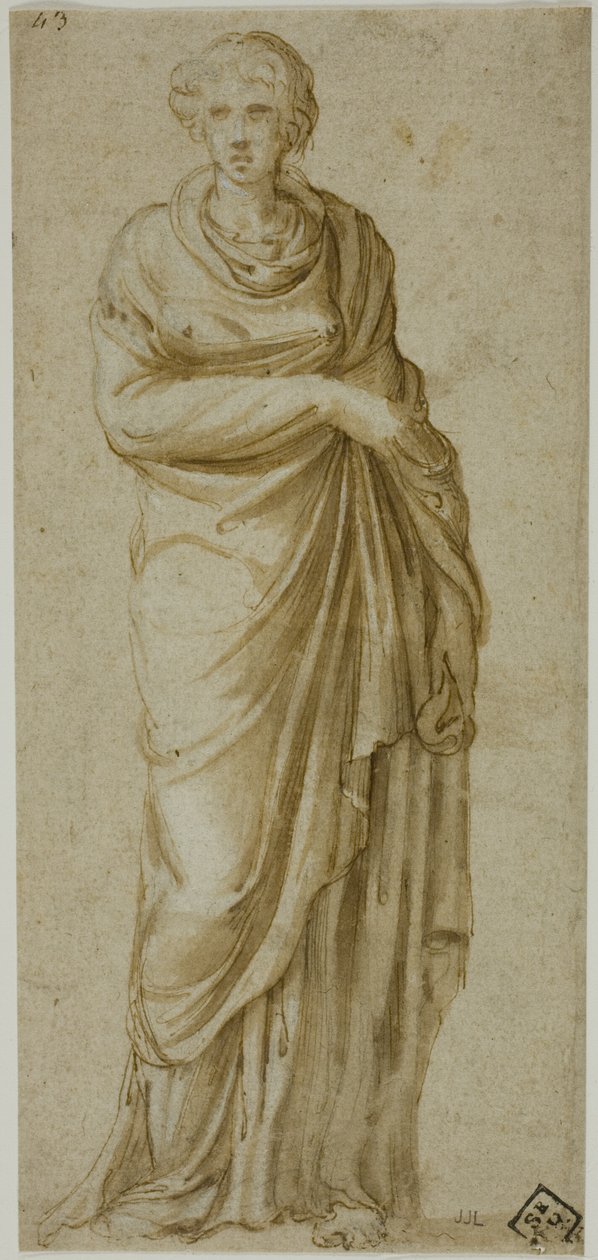 Staande Gedrapeerde Vrouwelijke Figuur door Girolamo da Carpi