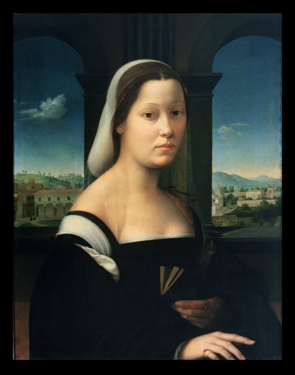 Portret van een vrouw door Giuliano Bugiardini