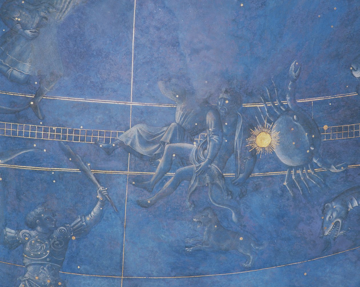 Het Pad van de Zon door de sterren op de nacht van 4 juli 1442, detail van Tweelingen en Kreeft (detail) door Giuliano dArrighi Pesello