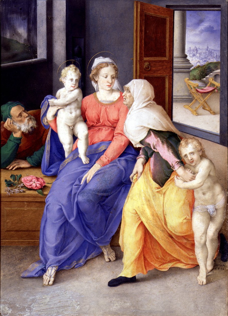 Heilige Familie met Santa Isabel en San Juanito door Giorgio Giulio Clovio