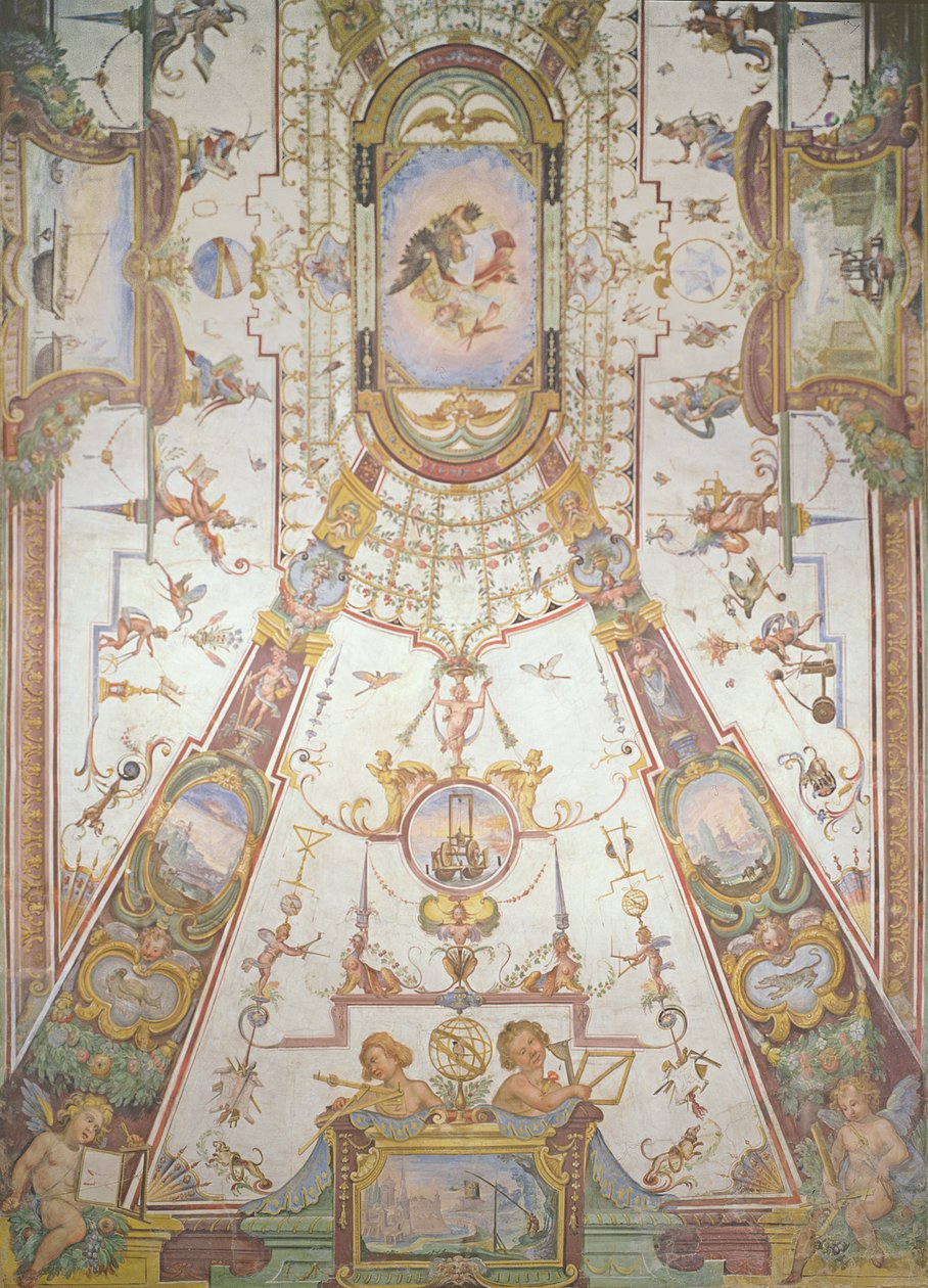 Plafondpaneel uit de Stanzino delle Matematiche (fresco met tempera) (detail) door Giulio Parigi