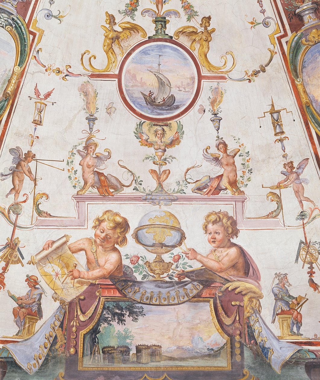 Plafondpaneel uit de Stanzino delle Matematiche (fresco met tempera) door Giulio Parigi
