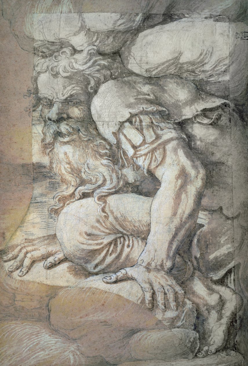 Reus, schets voor de fresco van de Val van de Reuzen, Palazzo del Te, Mantua, 1531-32 door Giulio Romano