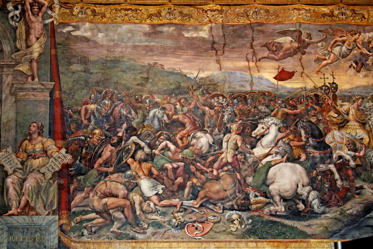 De Slag bij de Milvische Brug in de Kamer van Constantijn, 1517-24 door Giulio Romano