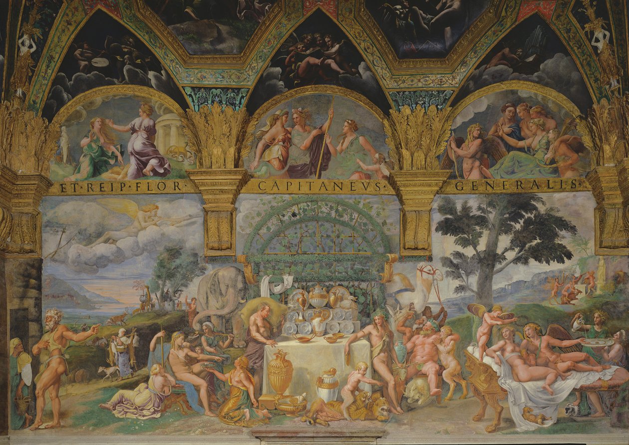 Het nobele banket ter viering van het huwelijk van Cupido en Psyche uit de Sala di Amore e Psiche, 1527-31 door Giulio Romano