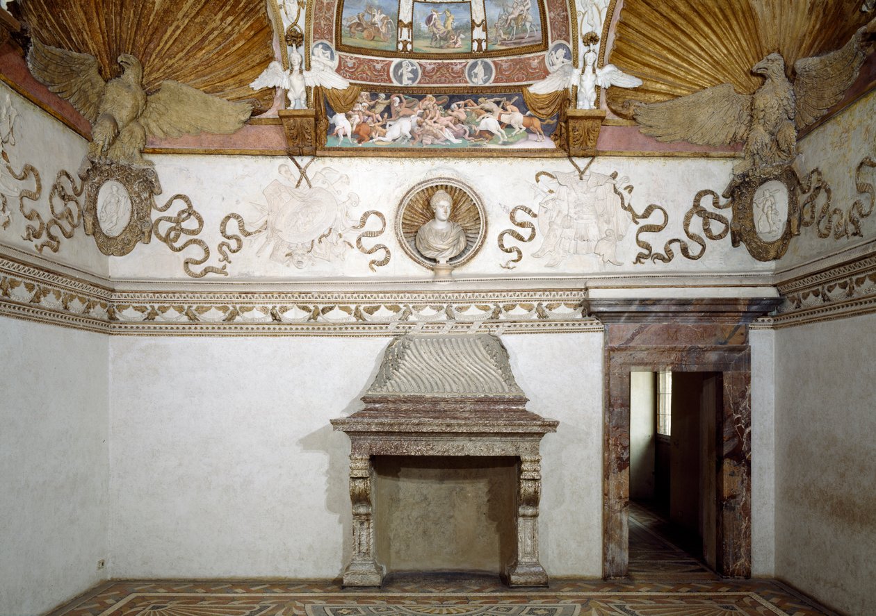 Uitzicht op de Camera delle Aquile, 1528 door Giulio Romano