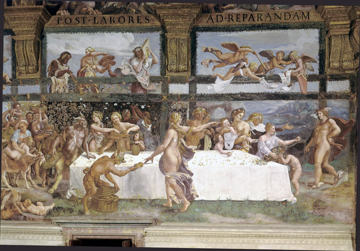 Voorbereidingen voor het banket van de goden voor het huwelijk van Cupido en Psyche (detail) door Giulio (1483 1520) Romano