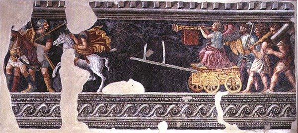 Fragment van een triomfscène door Giulio (school of) Romano