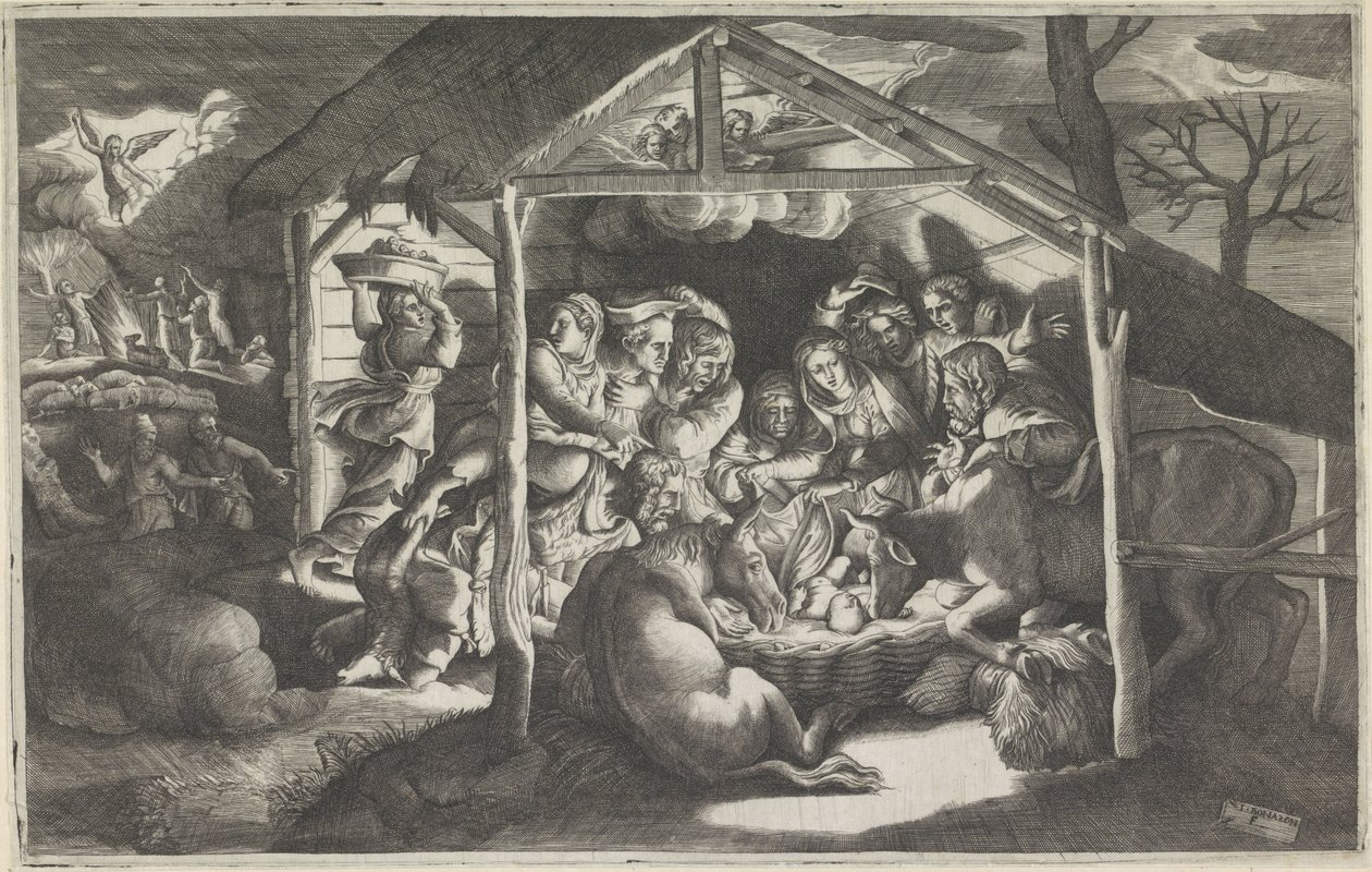 Aanbidding door de herders door Giulio Bonasone