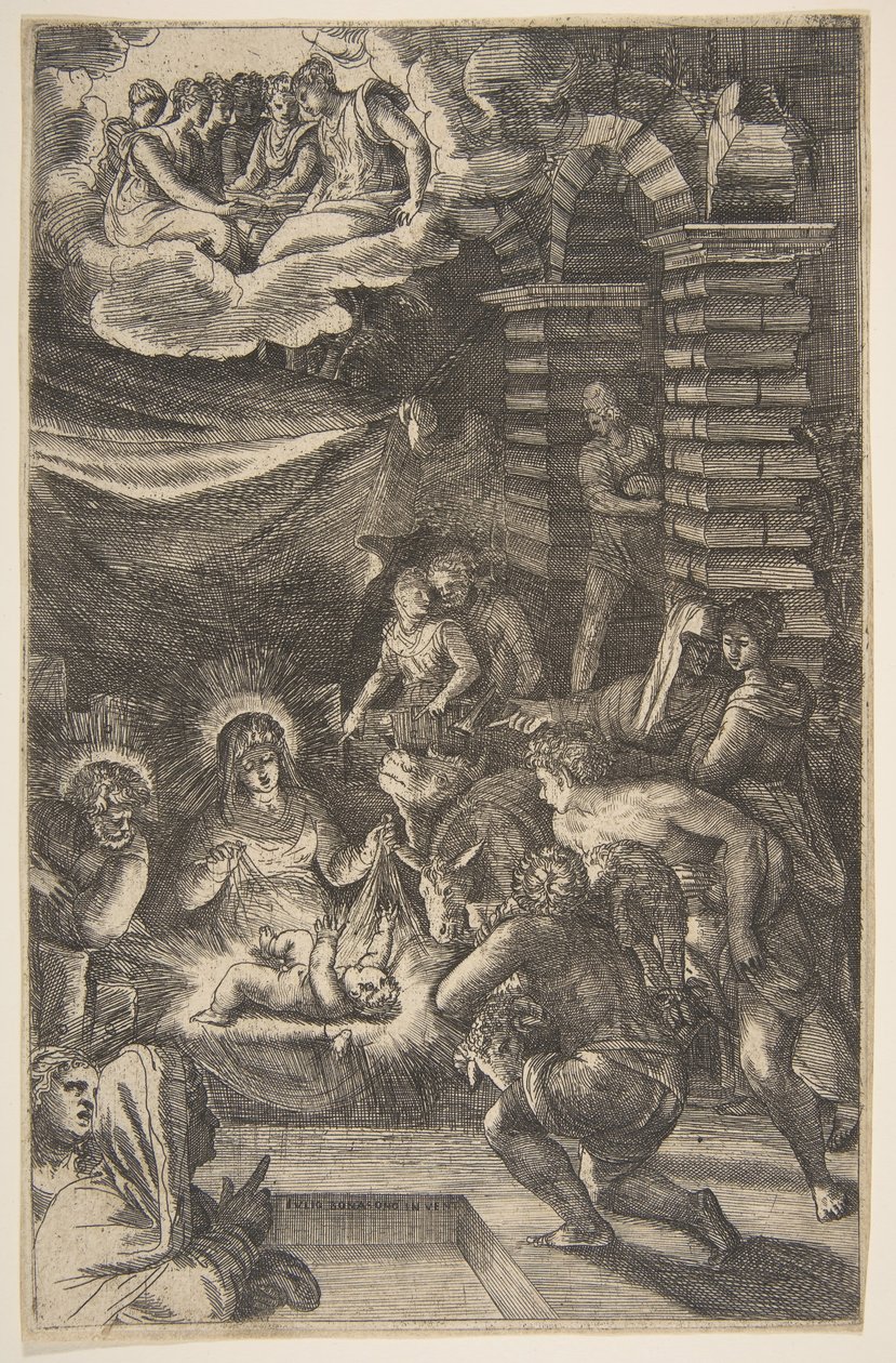 Aanbidding, ca. 1550-65 door Giulio Bonasone