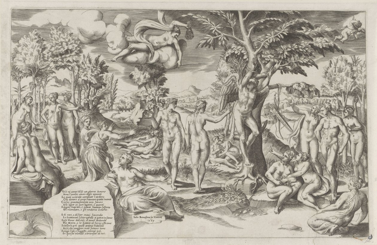 Amor in de Elyseïsche velden door Giulio Bonasone