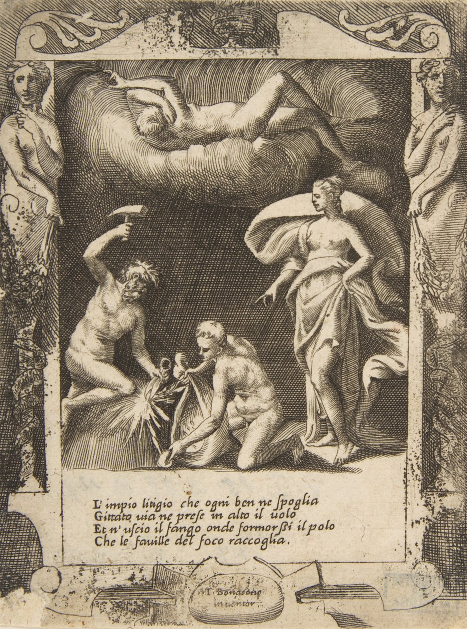 Litigium verwijderd uit het lichaam van Chaos terwijl zijn moeder in de lucht wordt gegooid, 1531-76 door Giulio Bonasone