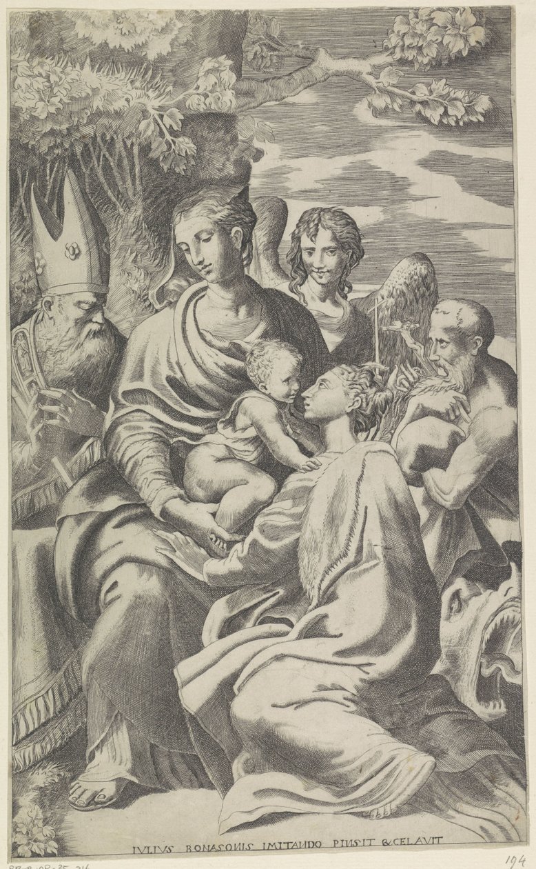 Maria met het Christuskind en heiligen door Giulio Bonasone