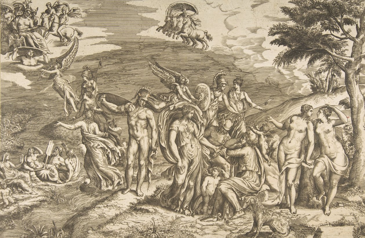 Het Oordeel van Paris, ca. 1550-1560 door Giulio Bonasone
