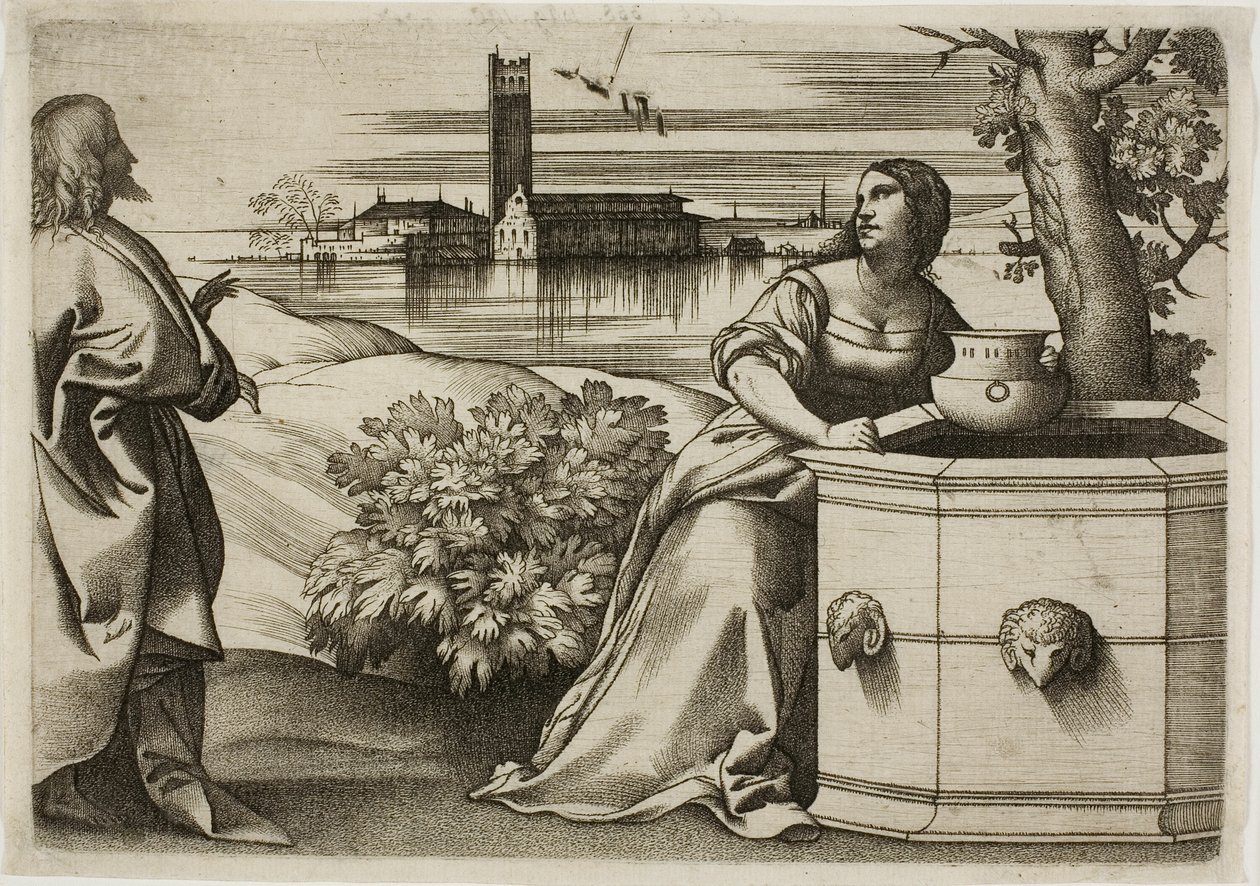 Christus en de Samaritaanse Vrouw door Giulio Campagnola