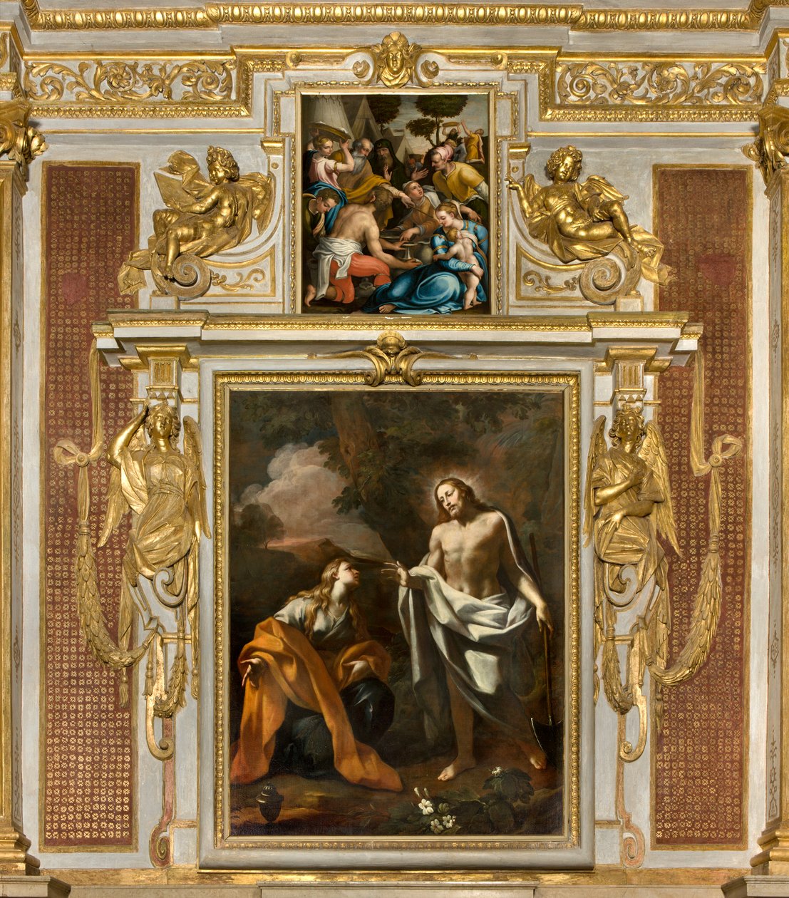 Kapel van het Heilig Sacrament, Eerste span noordzijde, Noli me tangere, Verschijning van Christus aan de Magdalena 1750, Verzameling van Manna 1569 door Giulio Campi