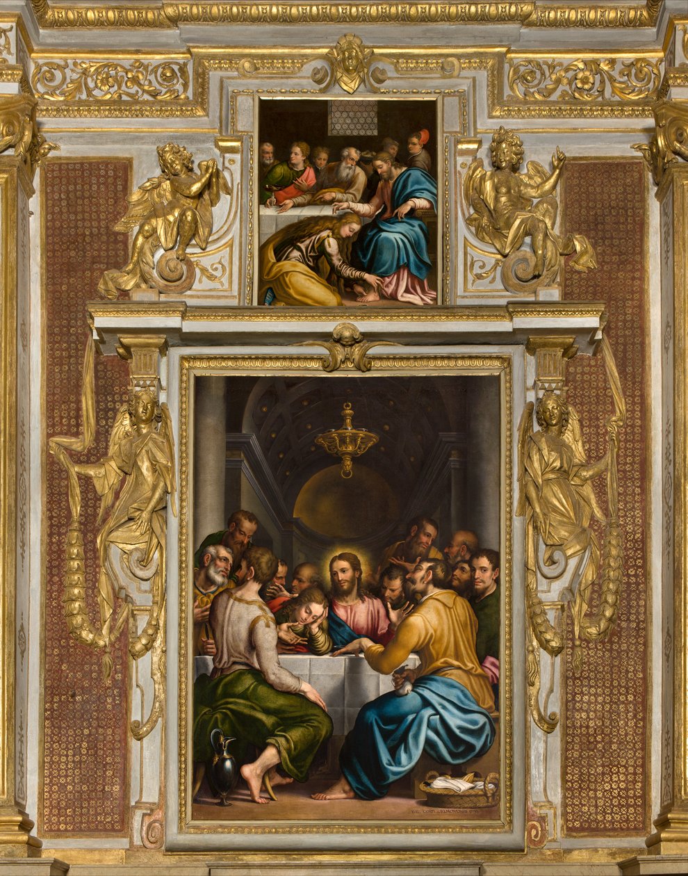 Kapel van het SS Sacramento, Tweede span noordzijde, Giulio Campi, Laatste Avondmaal 1569, Giulio Campi, Avondmaal in het huis van Simone 1569 door Giulio Campi
