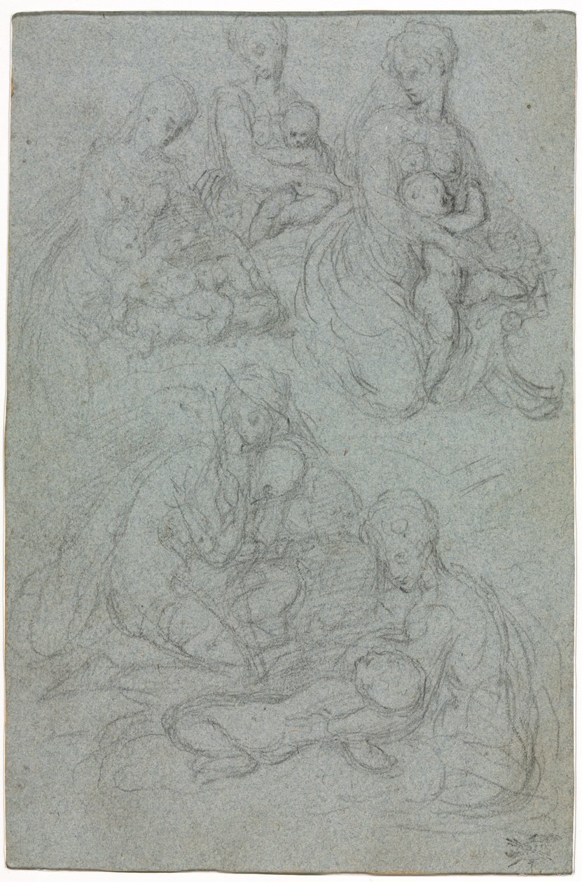 Schetsen van Maagd en Kind, tweede helft 1500s door Giulio Campi