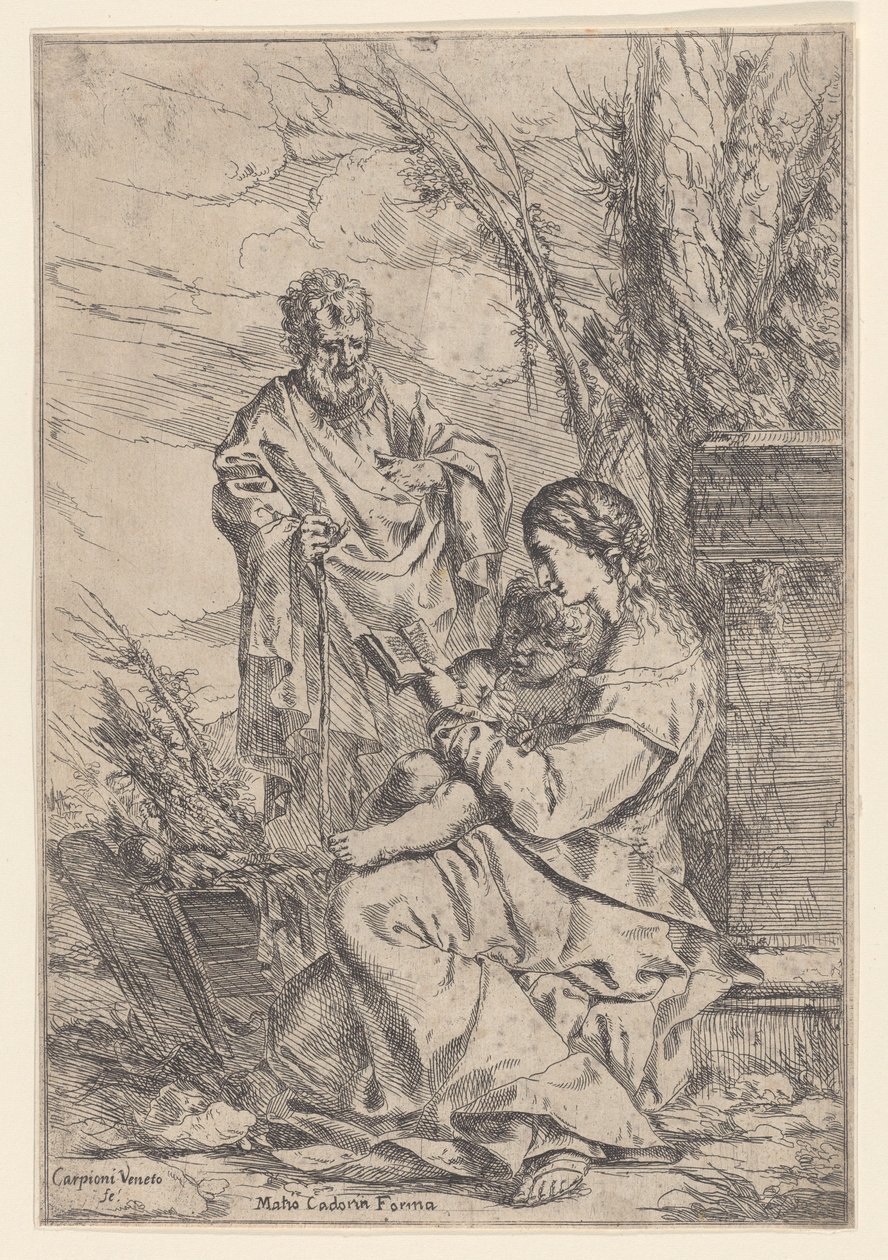 De Heilige Familie met de Maagd die een boek leest, 1640-60 door Giulio Carpioni