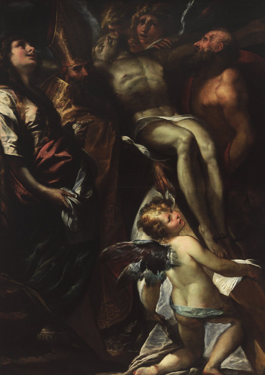 De kruisafneming met heiligen Maria Magdalena, Augustinus, Hiëronymus en engelen, ca. 1618 door Giulio Cesare Procaccini