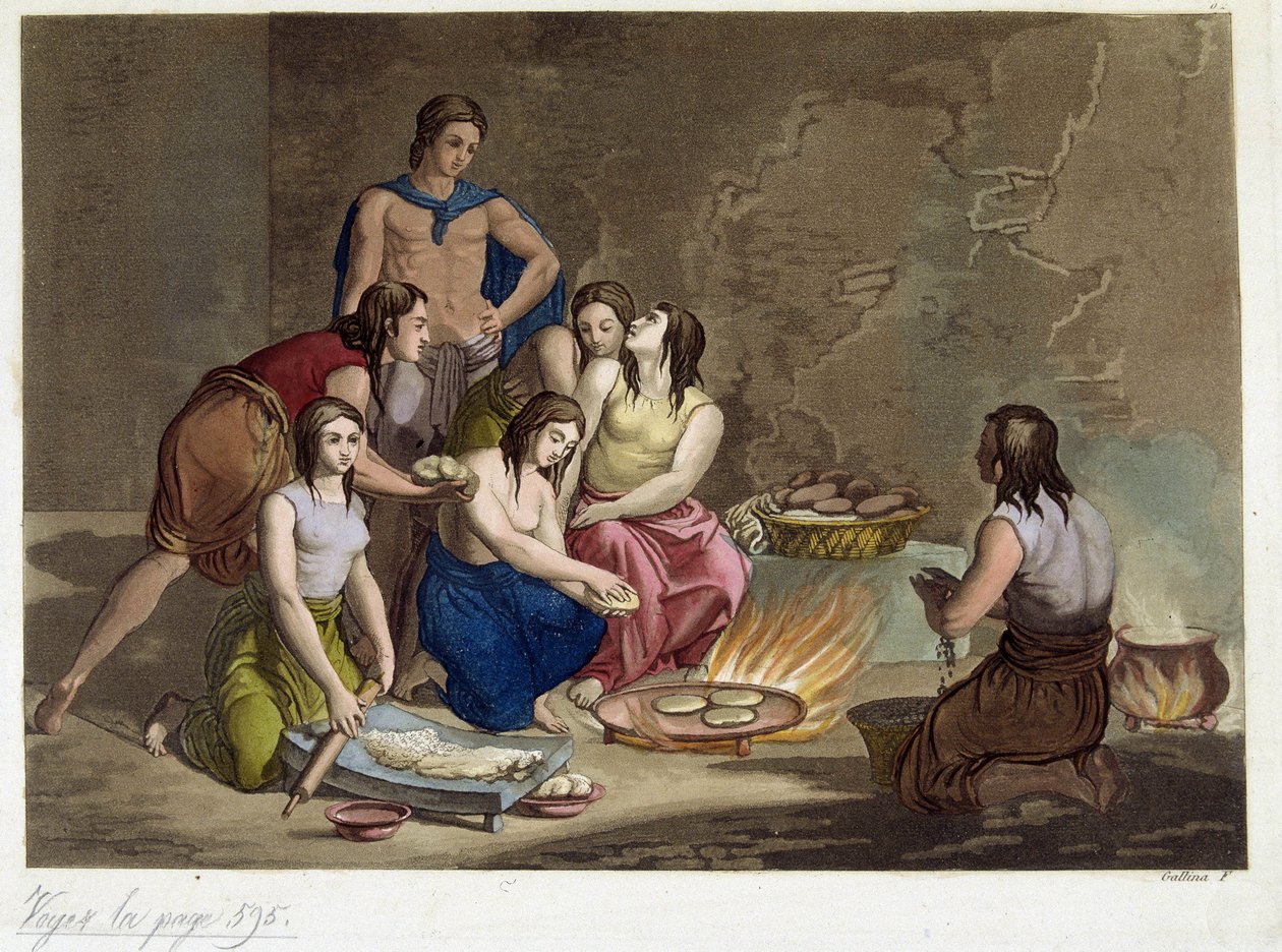 Oude Mexicanen maken brood - in "Het Oude en Moderne Kostuum" door Ferrario, ed. Milaan door Giulio Ferrario