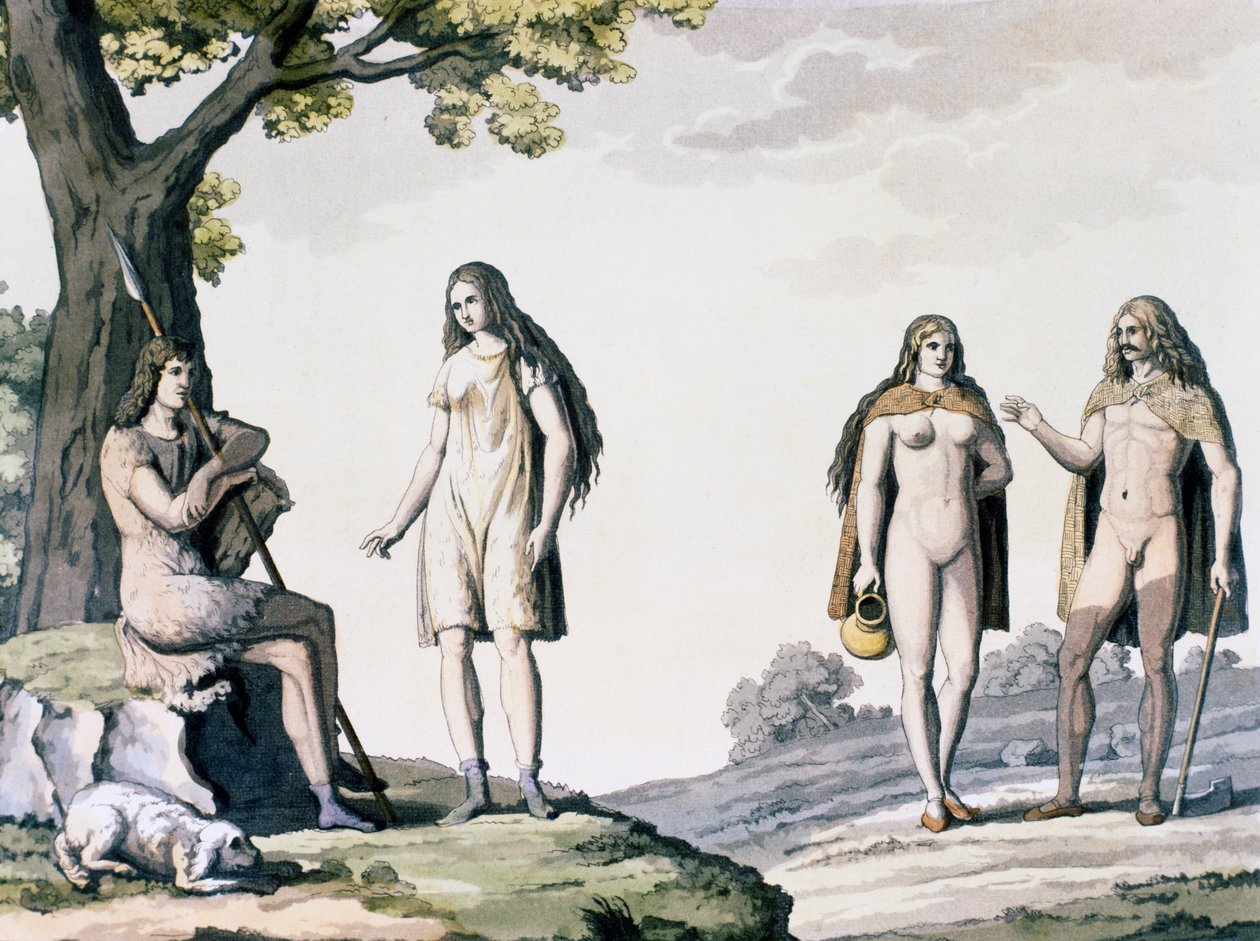 Kostuums van oude Germanen, gravure uit Oude en Moderne Kostuums door Giulio Ferrario door Giulio Ferrario