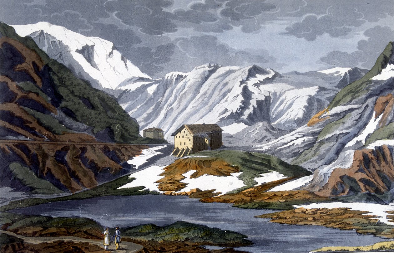 Hospice van de grote Sint-Bernard in Zwitserland - in "Het Oude en Moderne Kostuum" door Ferrario, ed. Milaan door Giulio Ferrario