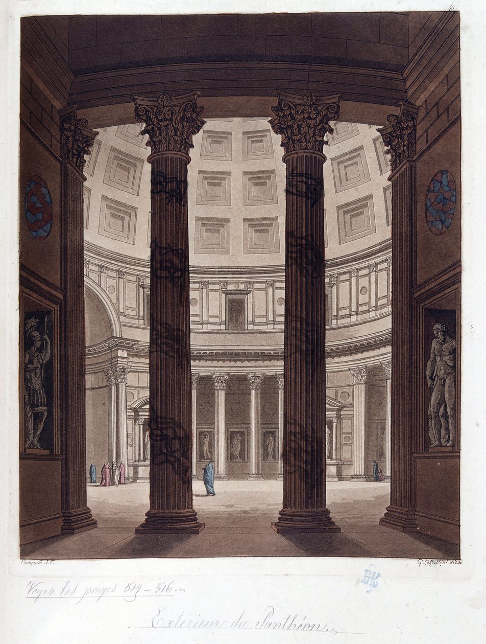 Interieur van het Pantheon van Rome - Interieur van het Pantheon van Rome in de Romeinse oudheid - in "The Ancient and Modern Costume", door Dr. Jules Ferrario, ed. Milaan door Giulio Ferrario