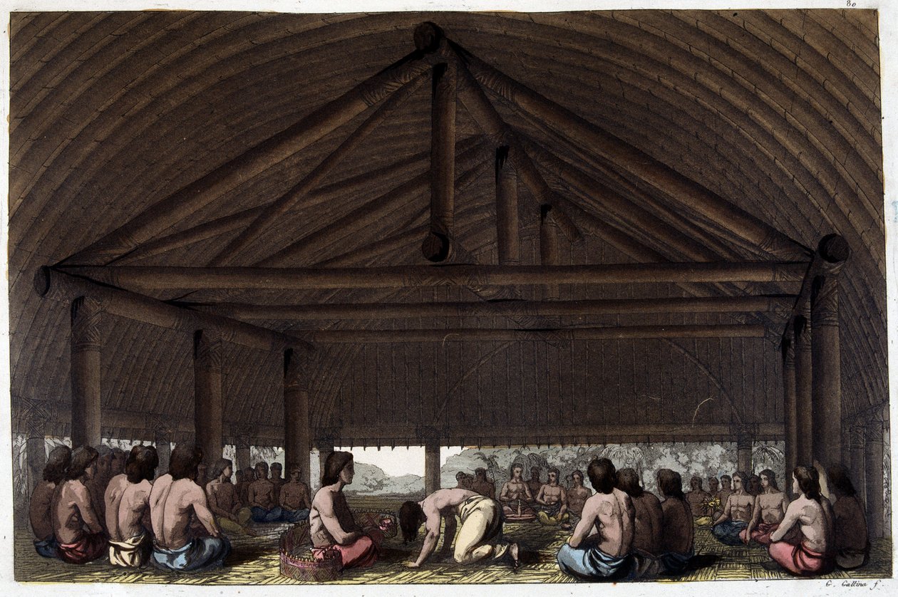 Op het eiland van Vrienden (Tonga), Koning Pulaho drinkt de Kava - in "The Old and Modern Costume" door Dr. Jules Ferrario, ed. Milaan door Giulio Ferrario