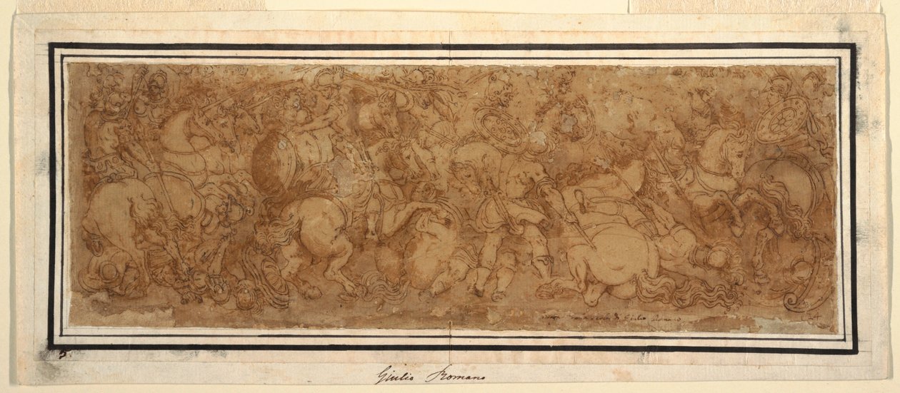 Tekening, Gevechtsscène, 1524-46 door Giulio Romano