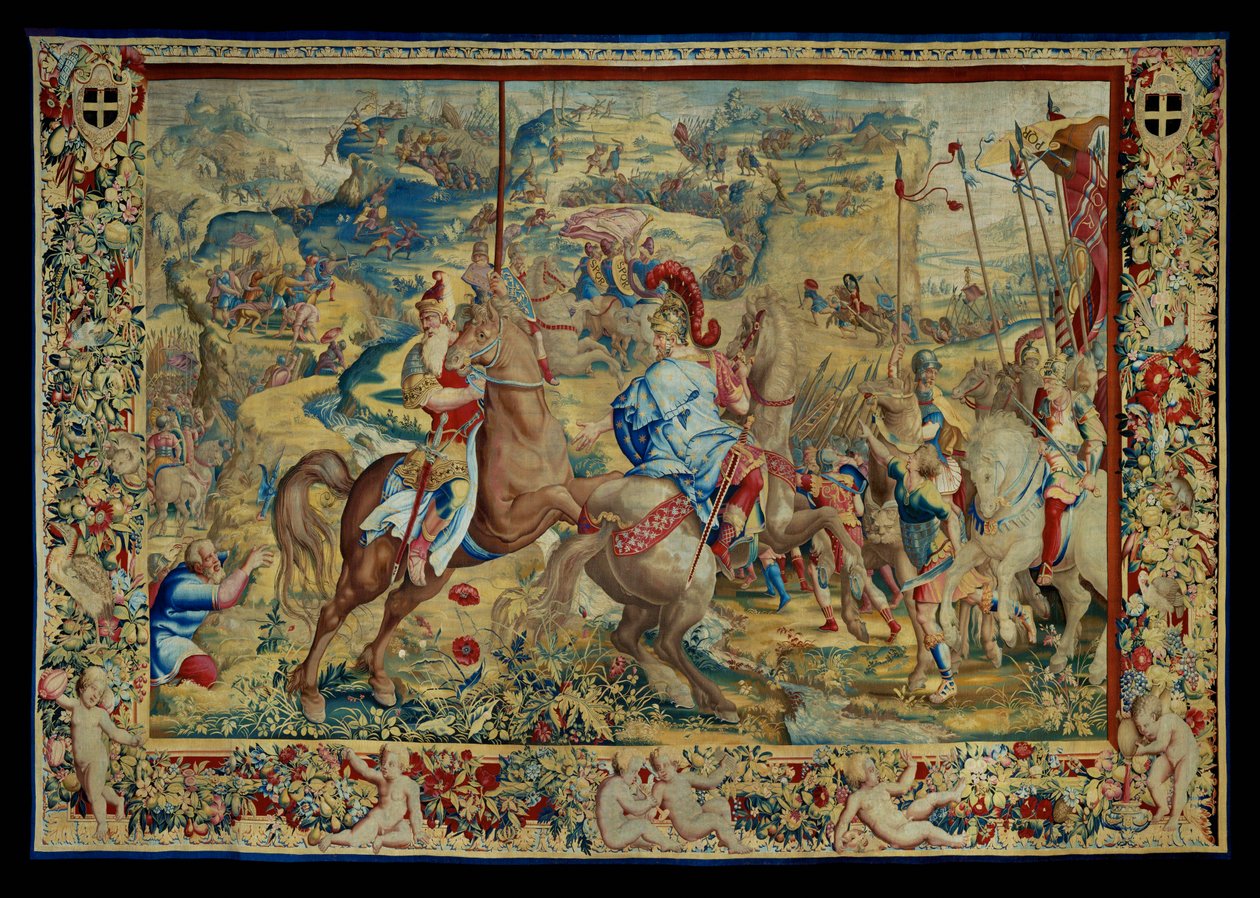 Het verhaal van Scipio: De slag op het plateau, vierde stuk van het wandtapijt, wol en zijde, wandtapijt ... door Giulio Romano