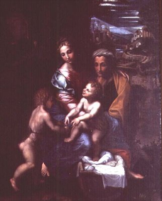 Madonna en Kind met St. Anna en St. Johannes de Doper door Giulio Romano