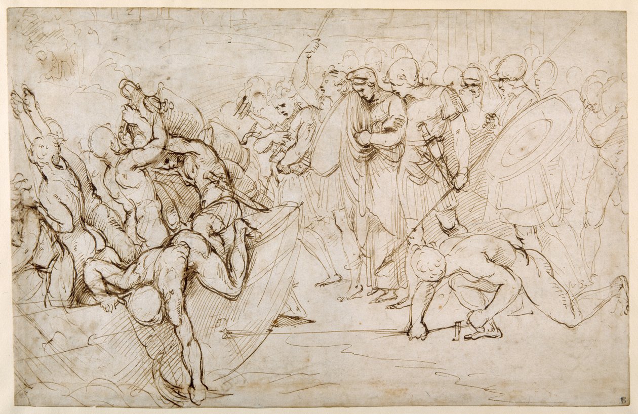 Neoptolemus neemt Andromache gevangen na de val van Troje door Giulio Romano