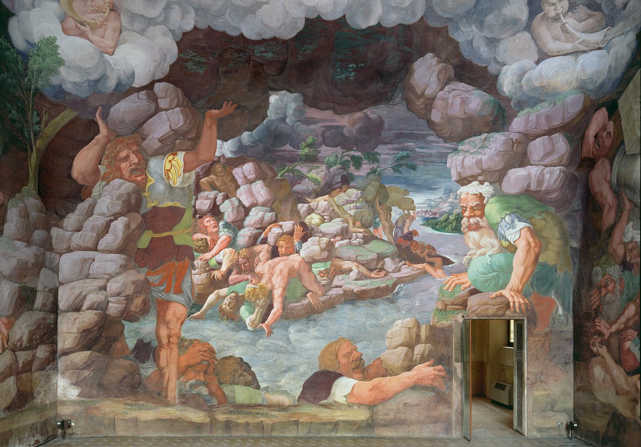 Sala dei Giganti, detail van de vernietiging van de reuzen door Jupiters bliksems (detail) door Giulio Romano