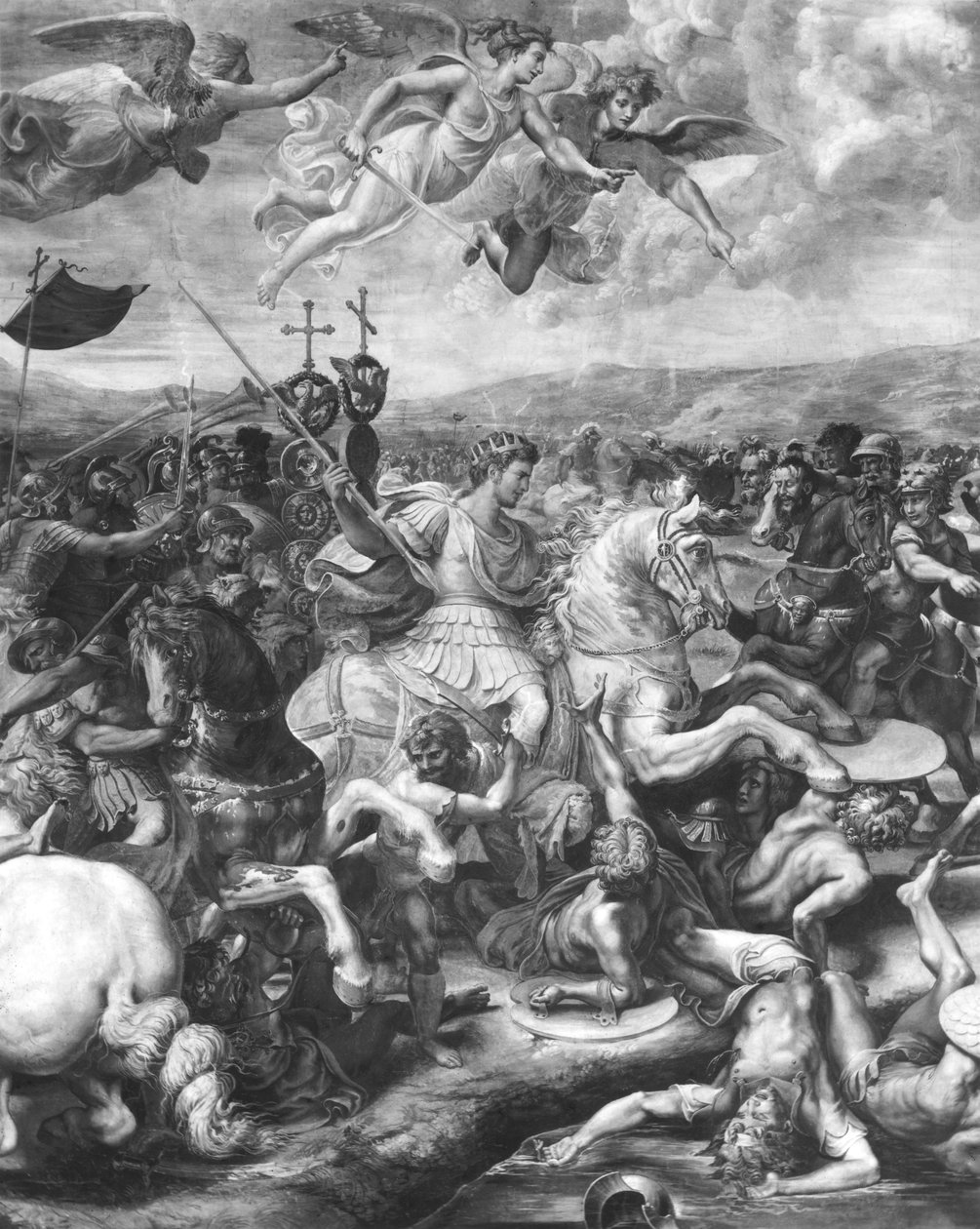 De slag bij Constantijn, 312 AD, uit de Sala di Costantino, Raphael Rooms (detail) door Giulio Romano