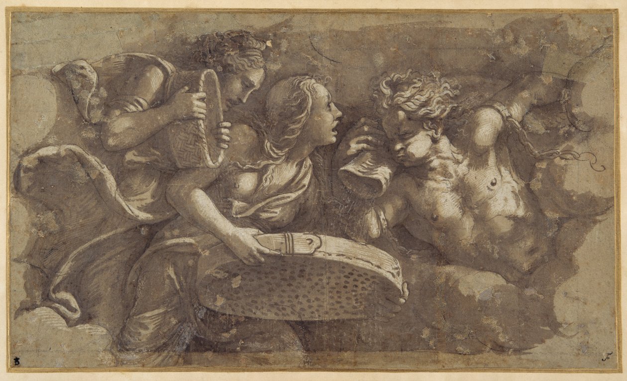 De Vestaalse Tuccia met de zeef door Giulio Romano