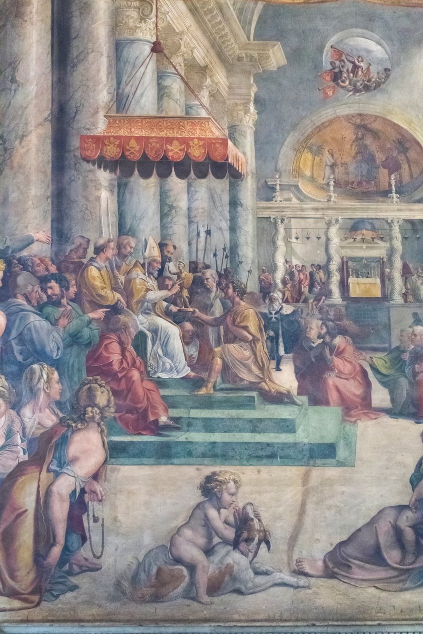 De schenking van Rome (detail) door Giulio Romano