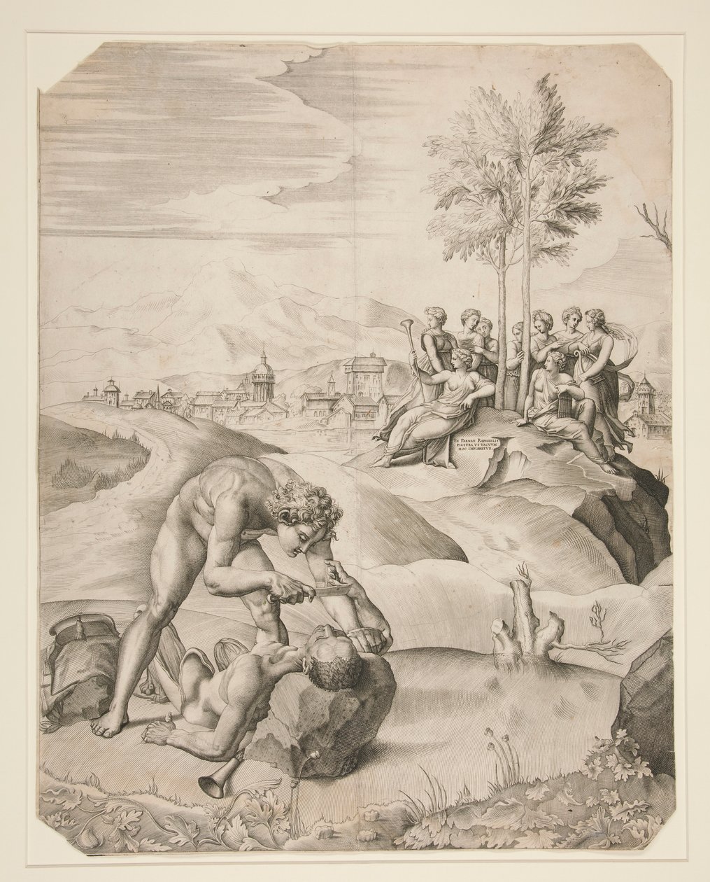 Het villen van Marsyas door Giulio Sanuto