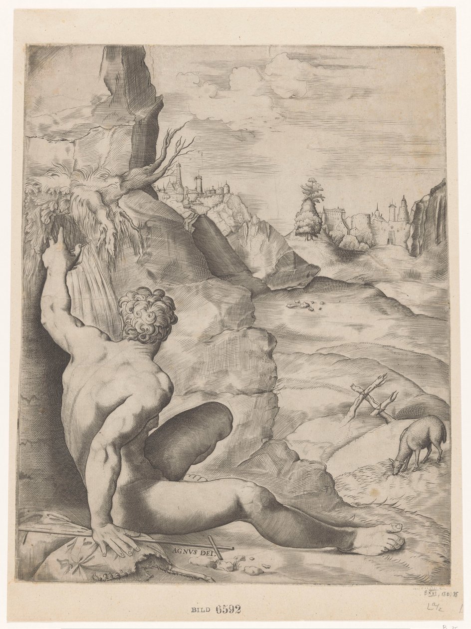 Johannes de Doper in de woestijn door Giulio Sanuto