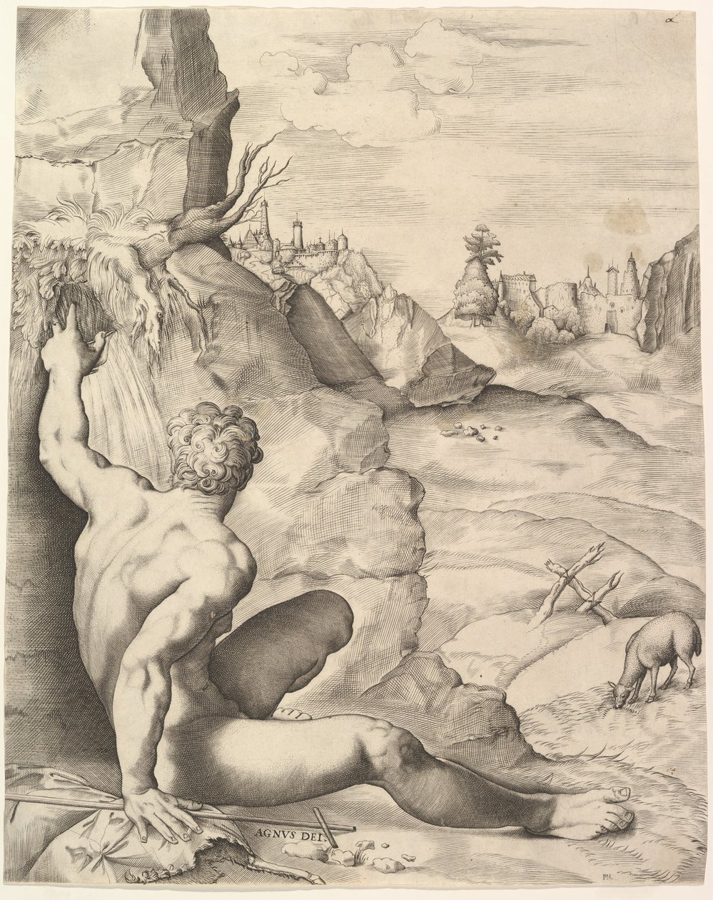 Johannes de Doper in de Wildernis, ca. 1545-1555 door Giulio Sanuto