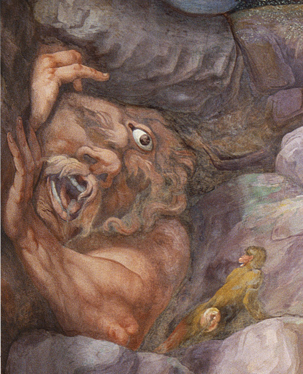 Detail van de cycloop, uit de vernietiging van de reuzen door Jupiters bliksemschichten, Sala dei Giganti, 1536 door Giulio workshop of Romano