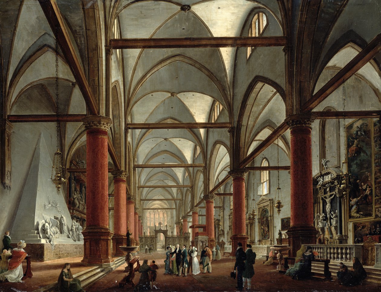 Leopoldo Cicognara (1767-1834) commentaar op het monument van Canova (1827) in de kerk van Santa Maria Gloriosa dei Frari, Venetië, 1828 door Giuseppe Borsato