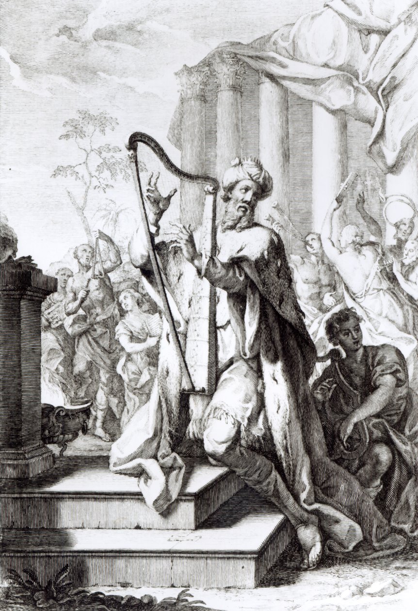 Koning David speelt de lier, gegraveerd door A Faldanus door Giuseppe Camerata