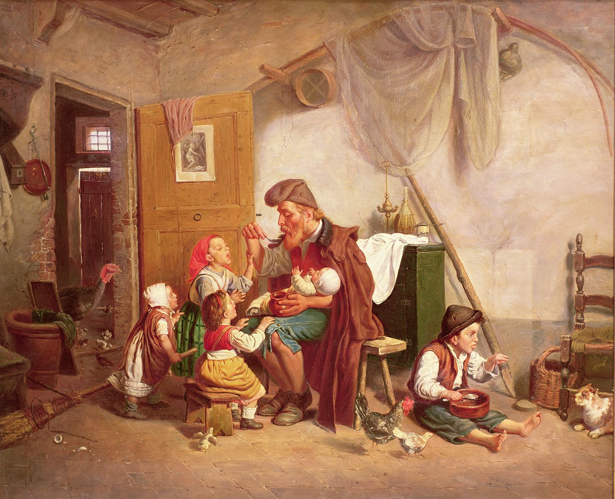 De weduwe familie, 19e eeuw door Giuseppe Mazzolini