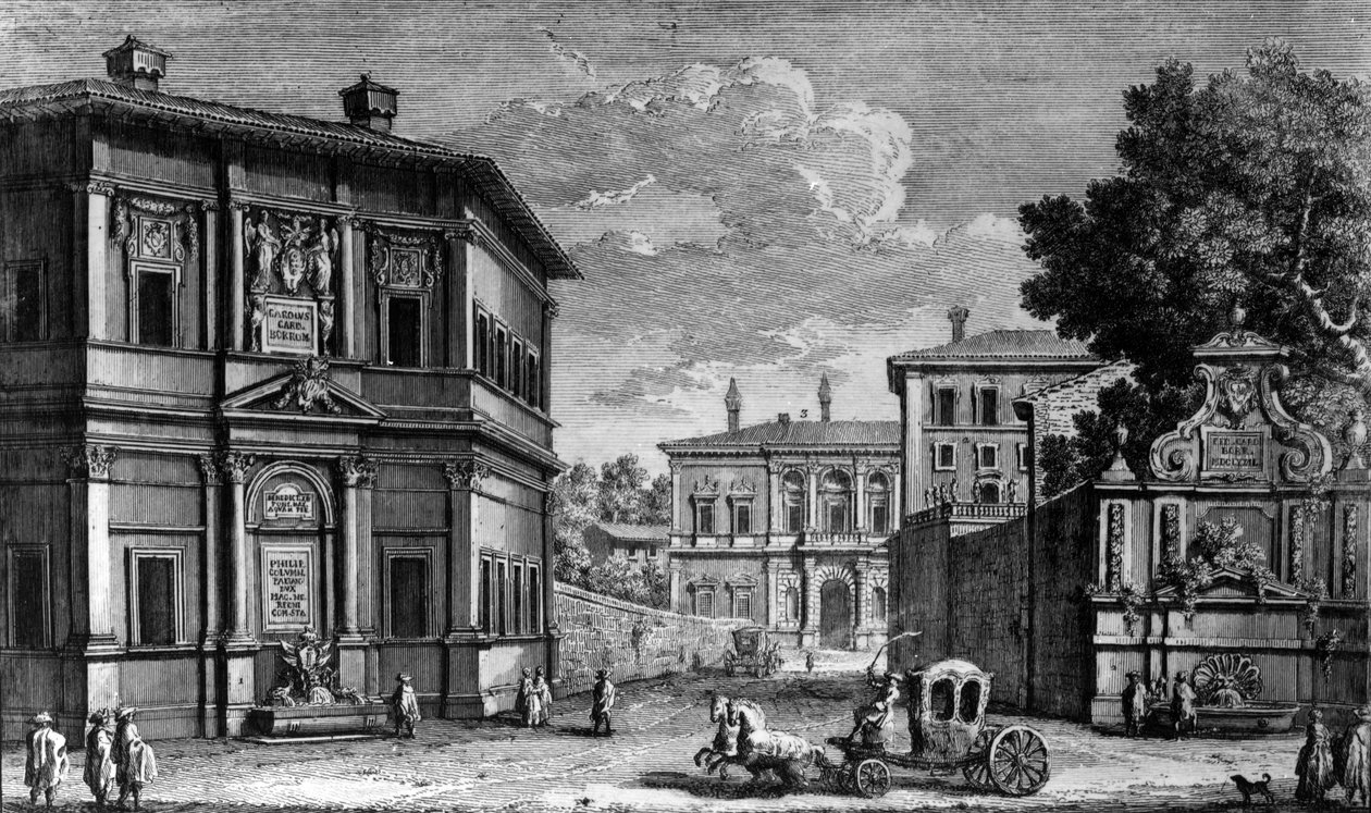 Uitzicht op het Casino della Vigna en de Villa Giulia daarachter, ca.1761 door Giuseppe Vasi