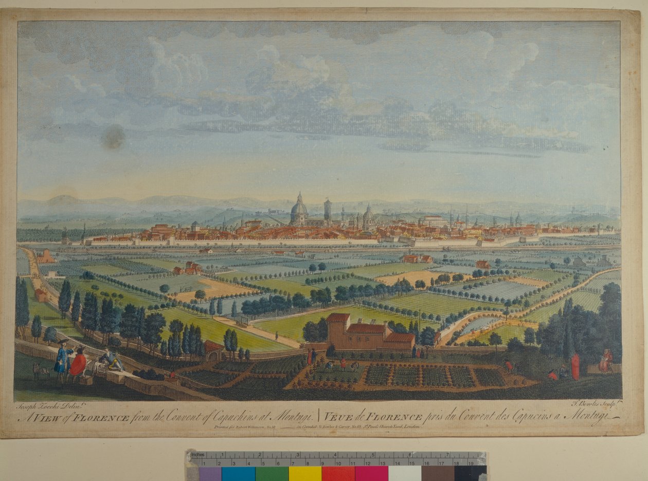 Een uitzicht op Florence vanaf het klooster van de Kapucijnen in Montughi, gegraveerd door John Bowles door Giuseppe Zocchi