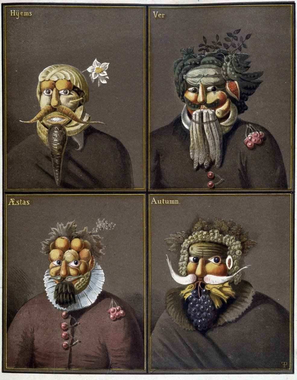 De vier seizoenen: mannen met groentehoofden in de stijl van Giuseppe Arcimboldo door Giuseppe (style of) Arcimboldo