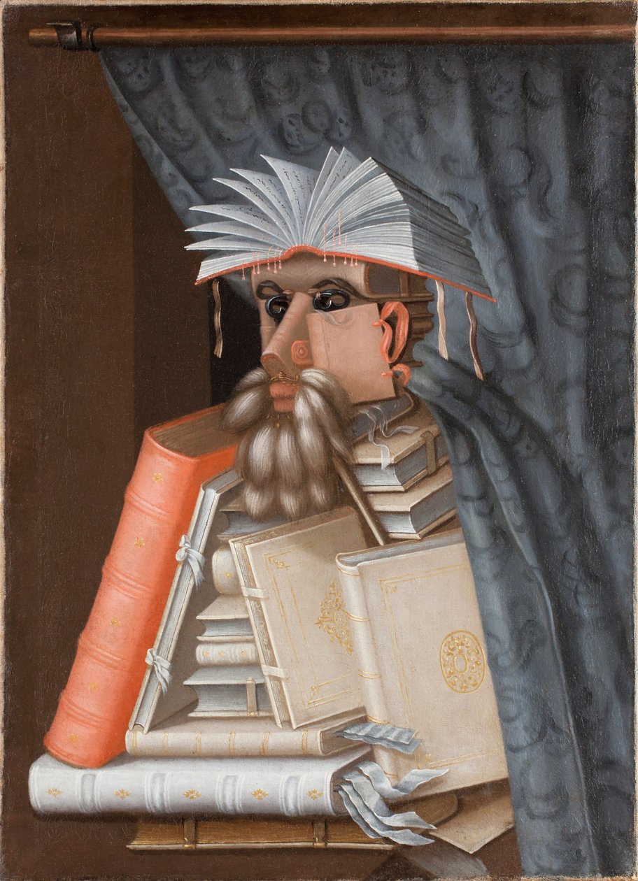 Portretkarikatuur "De bibliothecaris", waarschijnlijk van de geleerde Wolfgang Lazius (1514-1565) door Giuseppe Arcimboldo