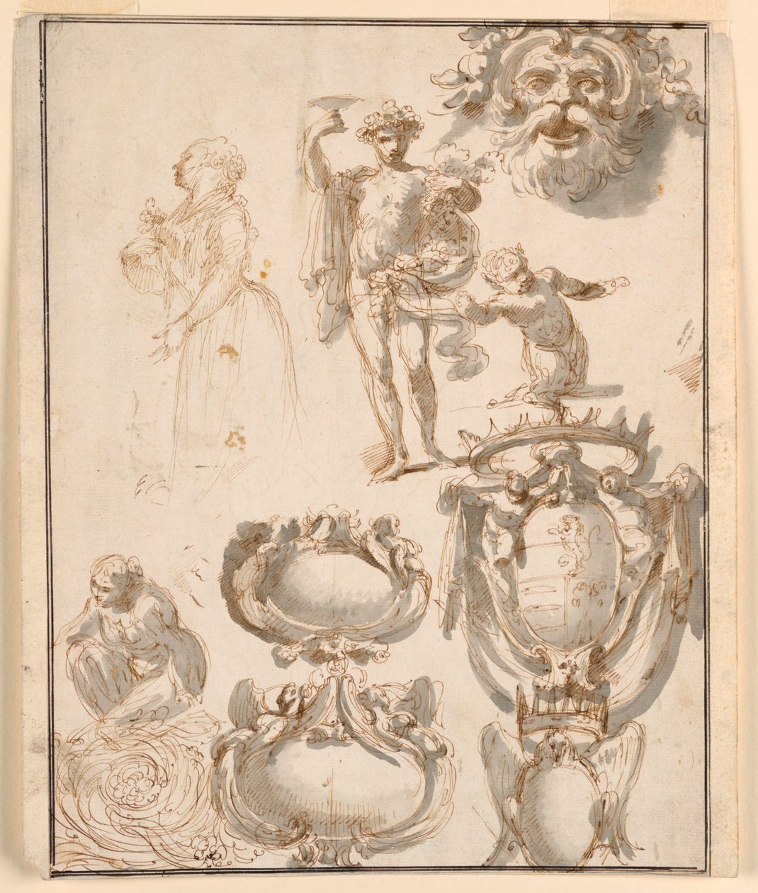 Blad met schetsen door Giuseppe Bernardino Bison