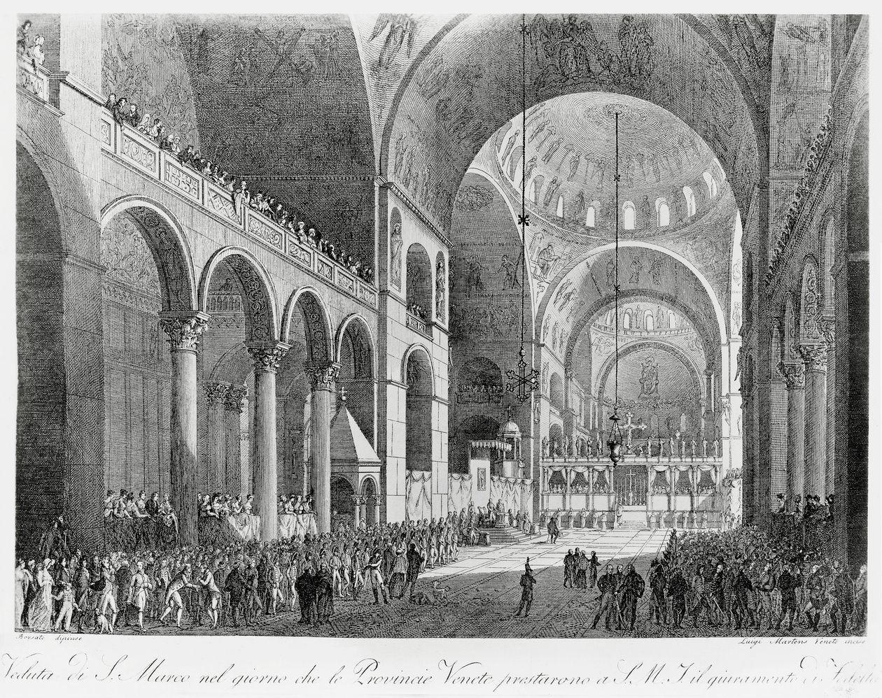 Venetiaanse provincies zweren trouw aan Oostenrijkse keizer Frans II (1768-1835) in de Basiliek van San Marco in Venetië, 7 mei door Giuseppe Borsato